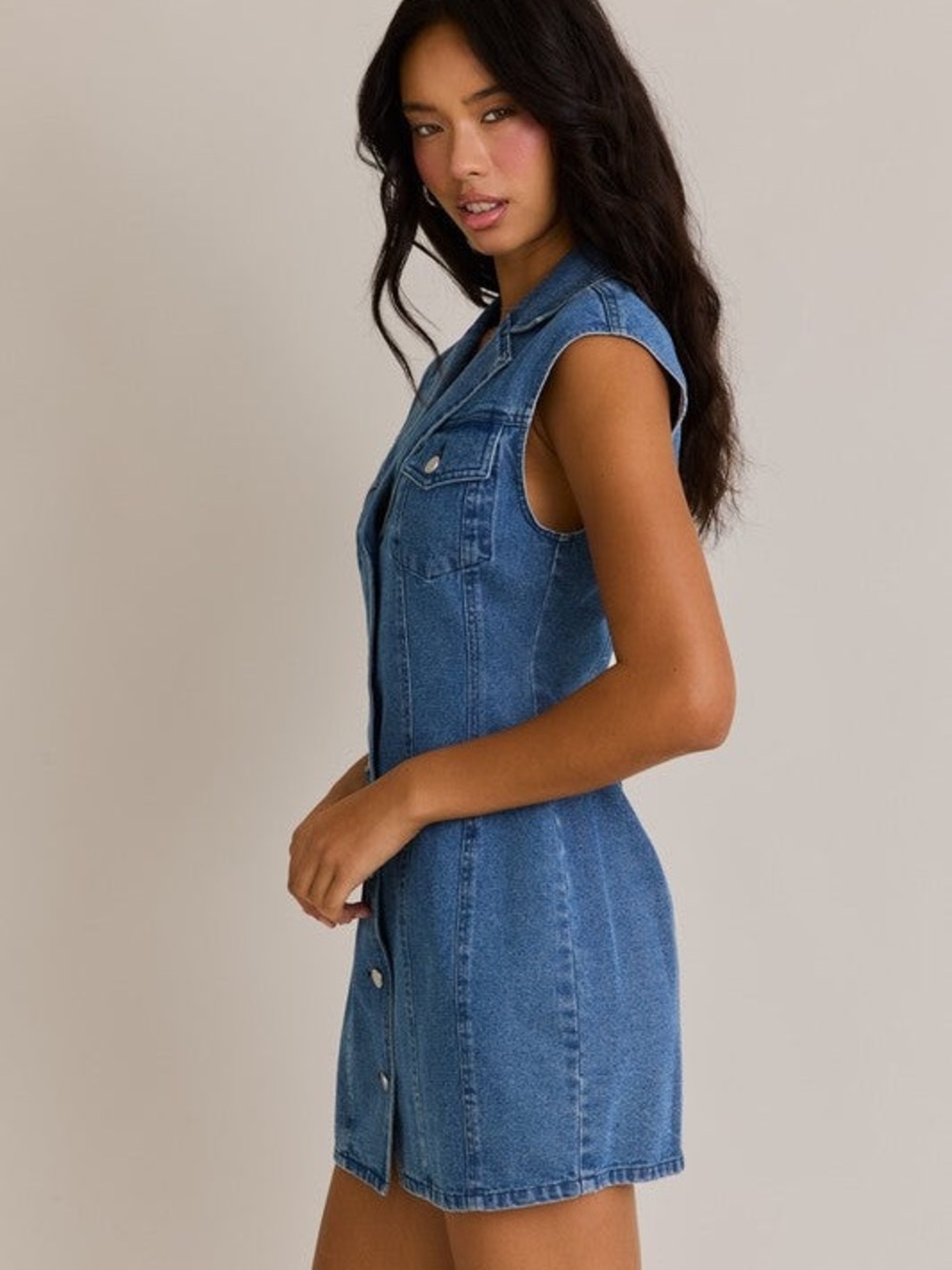 Anthropologie Le Lis Western 90’s Button Front Sleeveless Blue Denim Mini Dress